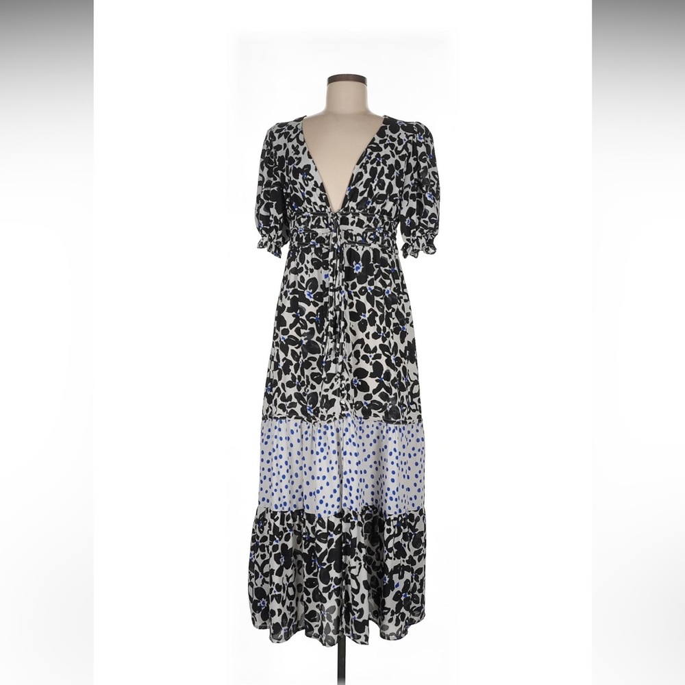 Love, Whit by Whitney Port Black and White Casual Maxi Sundress Puff Sleeves